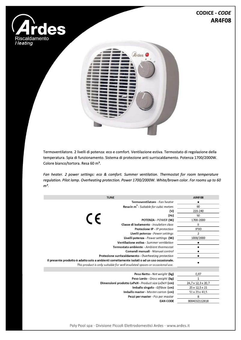 Página 1 del manual Ficha técnica Ardes AR4F08
