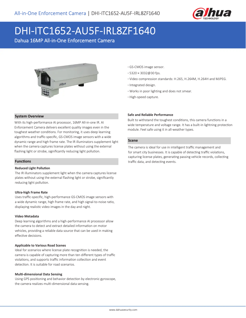 Page 1 de la notice Manuel utilisateur Dahua Technology ITC1652-AU5F-IRL8ZF1640