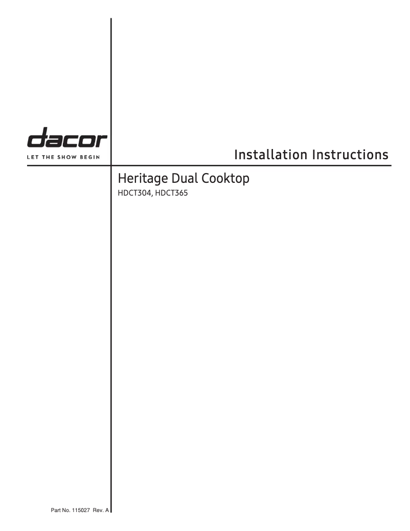 Page n°1 - Guide de démarrage rapide Dacor DTG30M954FS