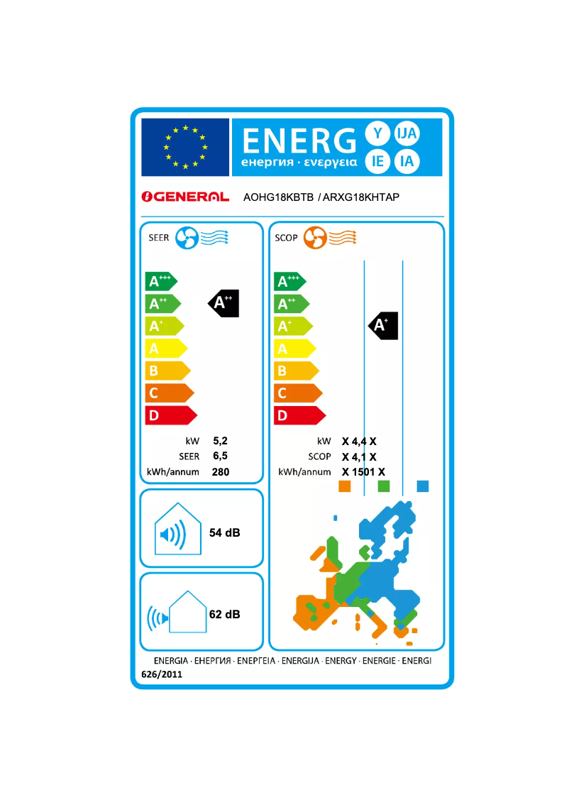 Page n°1 - Label énergétique Fujitsu ARXG18KHTAP