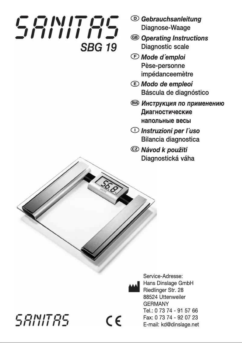 Page n°1 - Manuel utilisateur Sanitas SBG 19