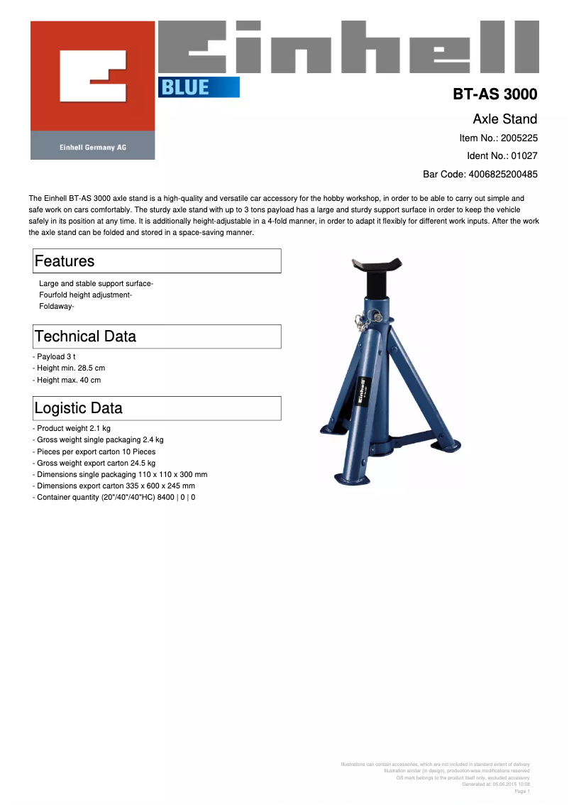 Page 1 de la notice Manuel utilisateur Einhell BT-AS 3000