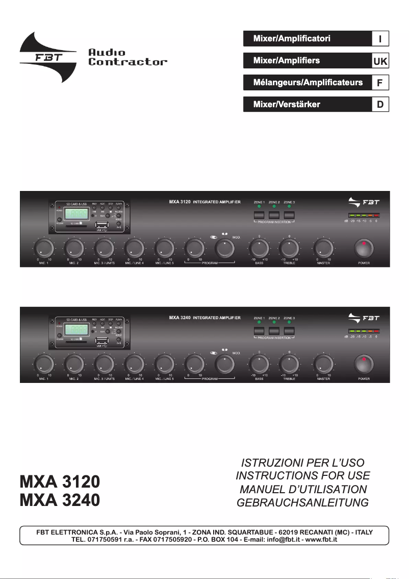 Page 1 de la notice Manuel utilisateur FBT MXA 3240