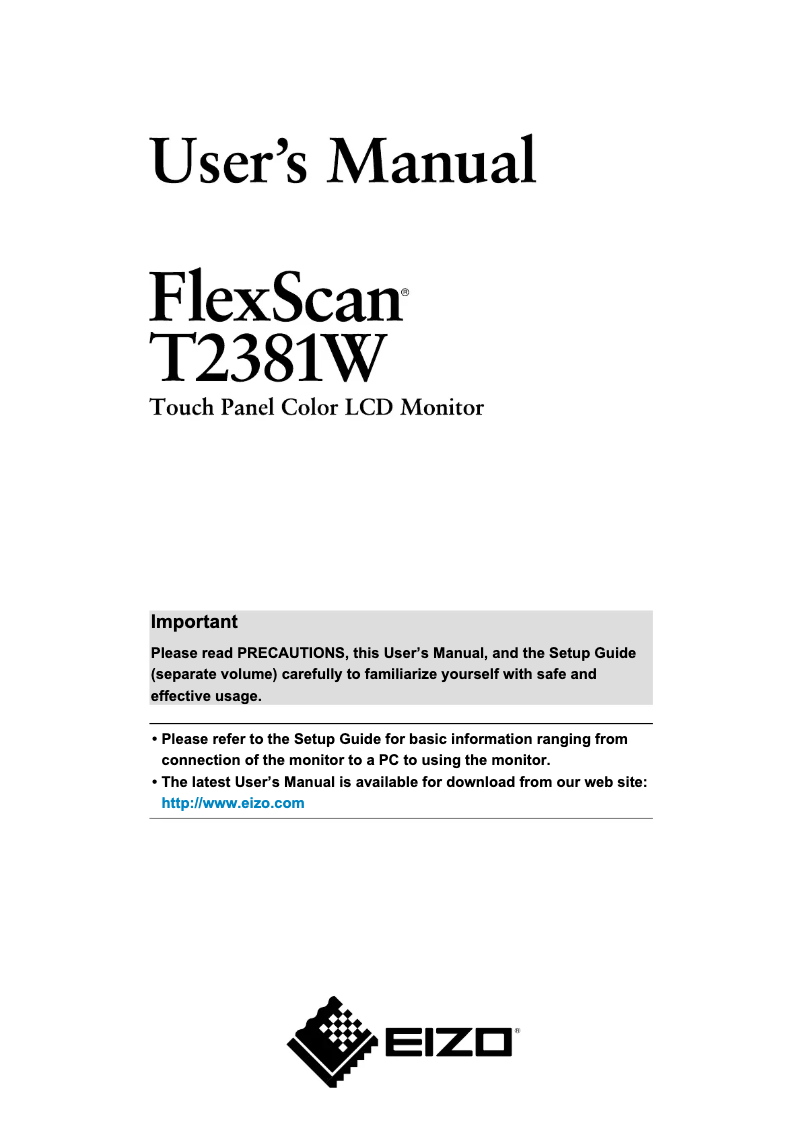 Page 1 of the manual User Manual Eizo T2381W