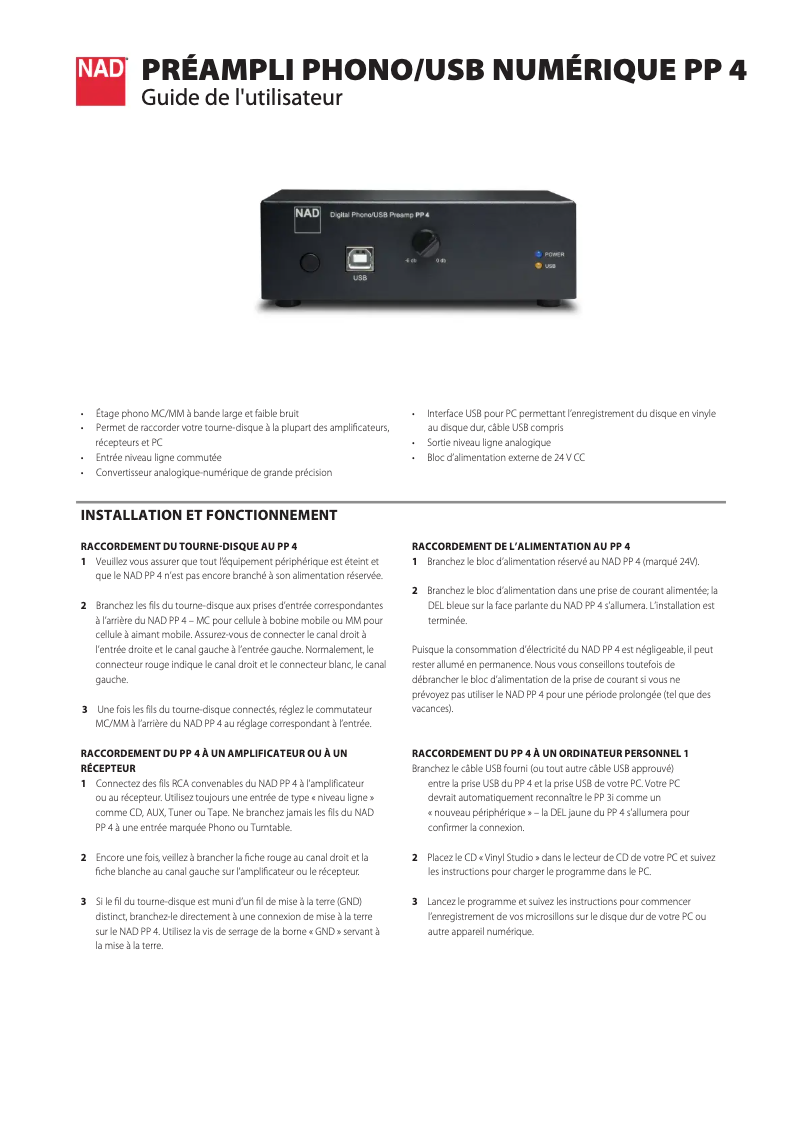 Page 1 de la notice Mode d'emploi NAD PP 4