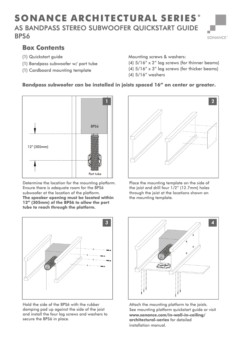 Página 1 del manual Guía de inicio rápido Sonance Bandpass BPS6 TL