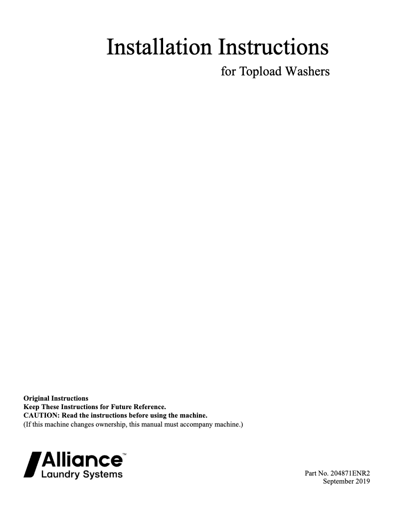 Page 1 de la notice Guide d'installation Speed Queen TC5003BN