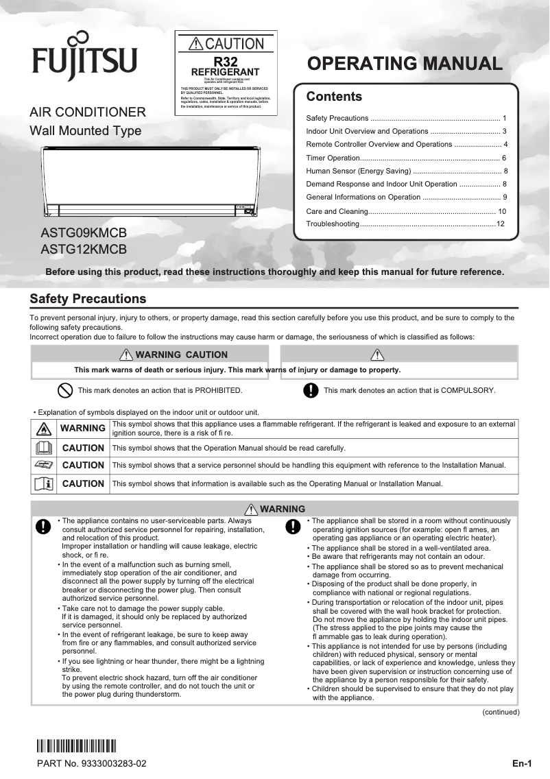 Page 1 de la notice Manuel utilisateur Fujitsu Lifestyle ASTG09KMCB