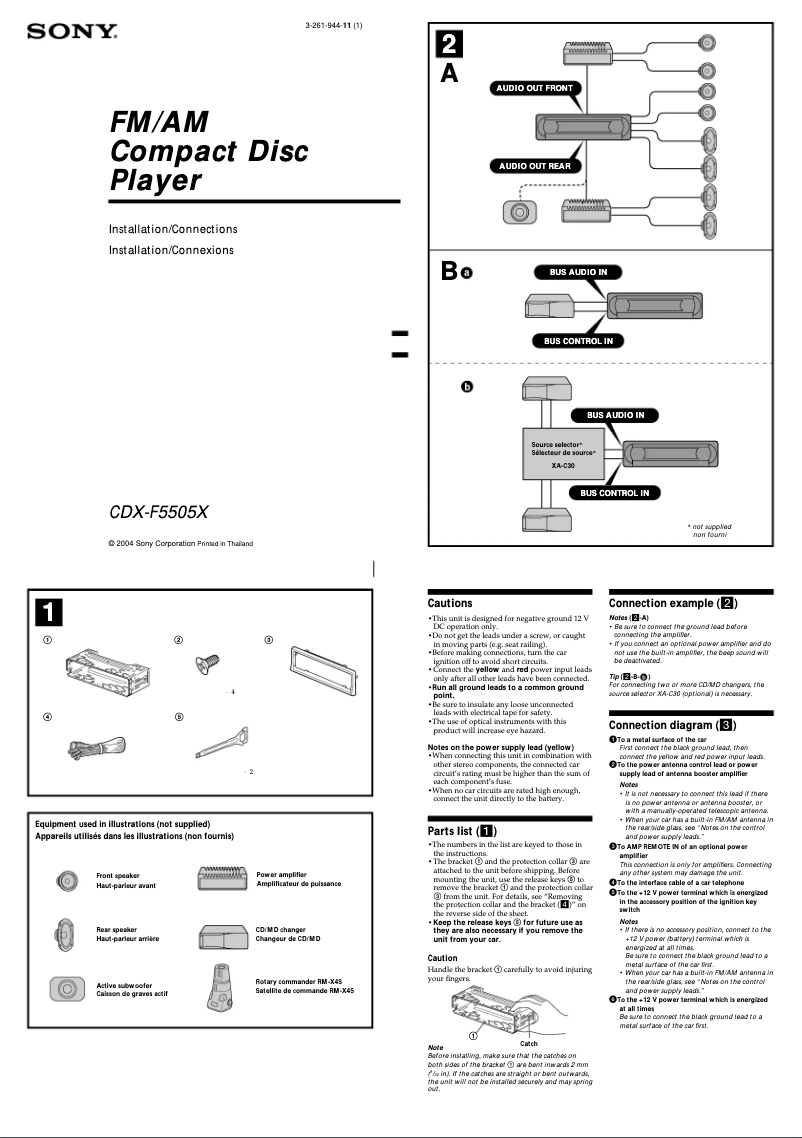 Page n°1 - Guide d'installation Sony CDX-F5505X
