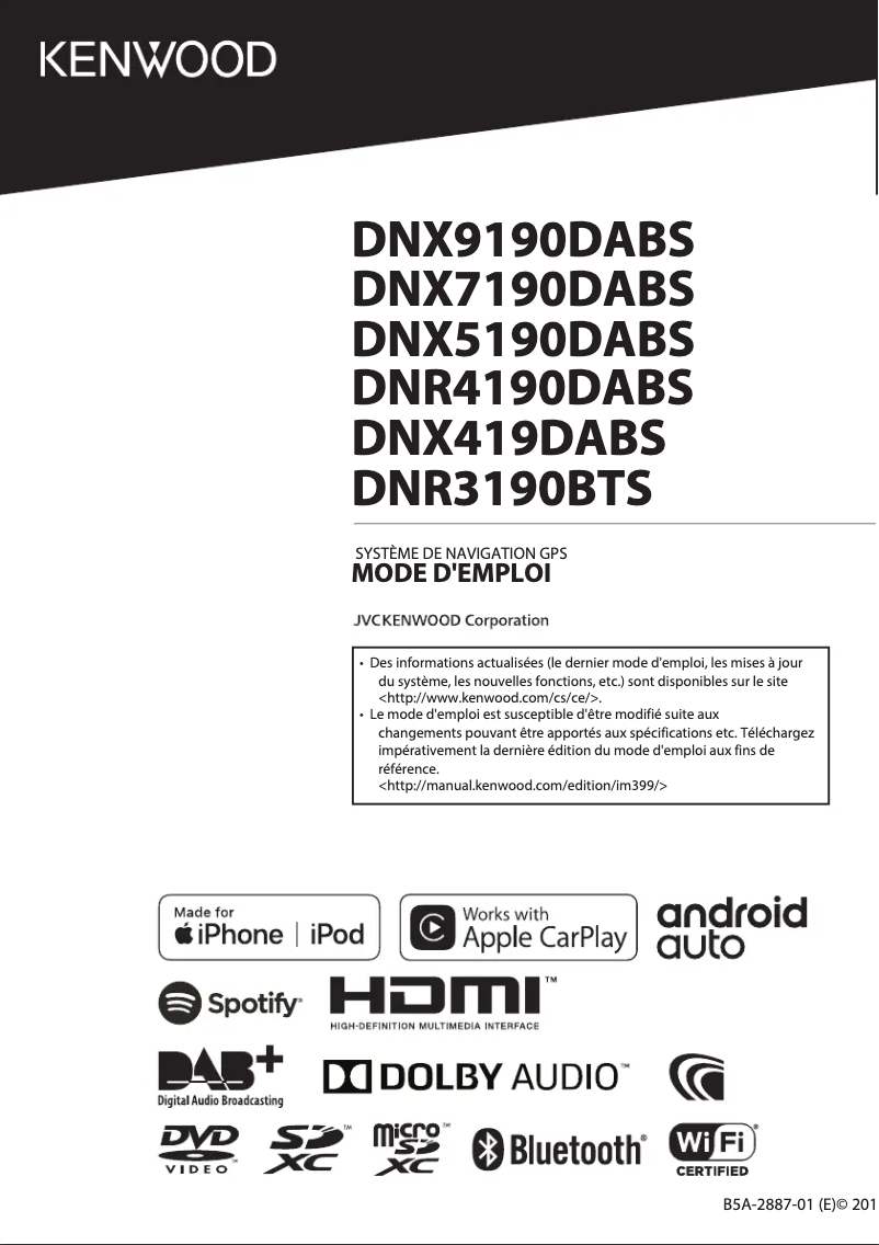 Image de la première page du manuel de l'appareil DNX419DABS