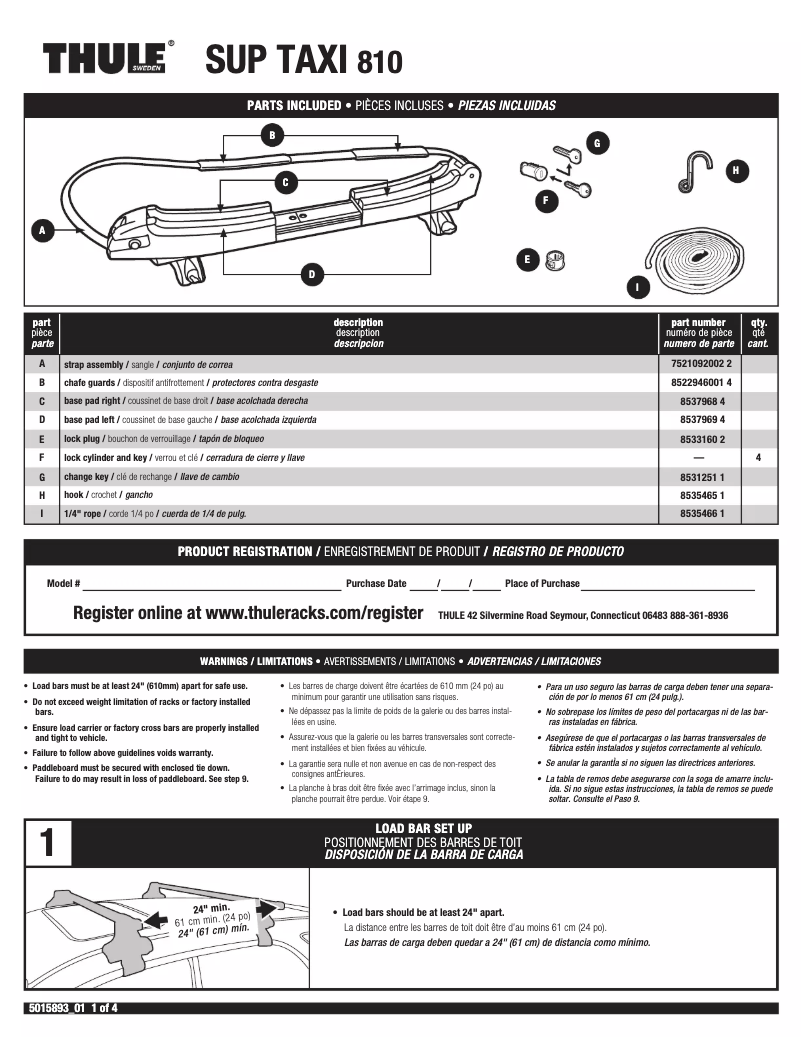 Page 1 de la notice Manuel utilisateur Thule SUP Taxi 810