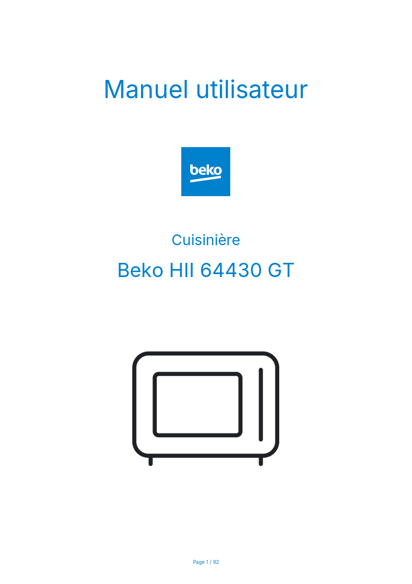 Page n°1 - Manuel utilisateur Beko HII 64430 GT
