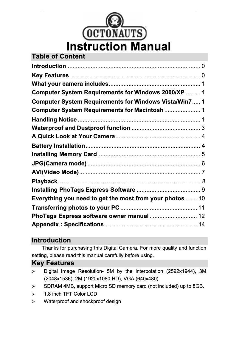 Page 1 de la notice Manuel utilisateur Easypix Octonauts