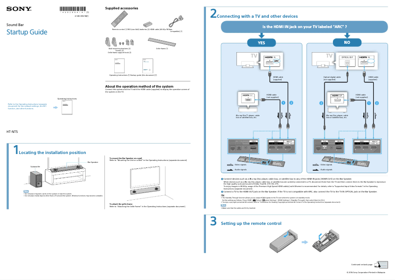 Page 1 de la notice Guide d'installation Sony HT-NT5