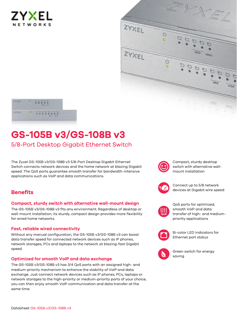 Page n°1 - Fiche technique ZyXEL GS-108B v3