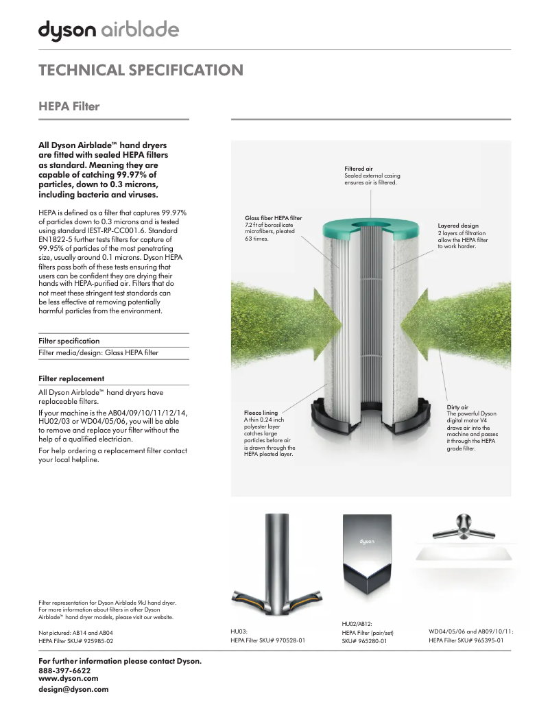 Page 1 de la notice Fiche technique Dyson Airblade 9kJ