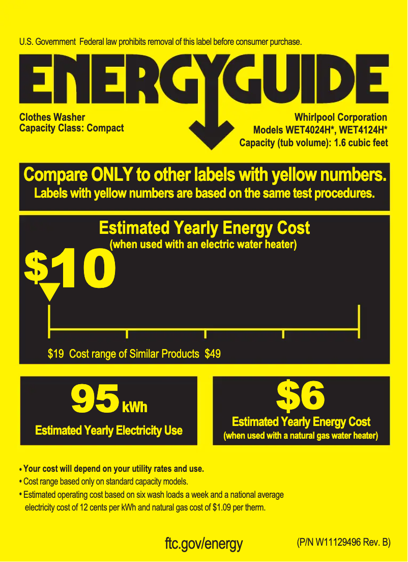 Page 1 de la notice Label énergétique Whirlpool WET4024HW