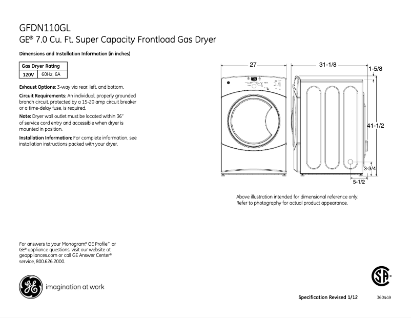 Page n°1 - Fiche technique GE GFDN110GLWW