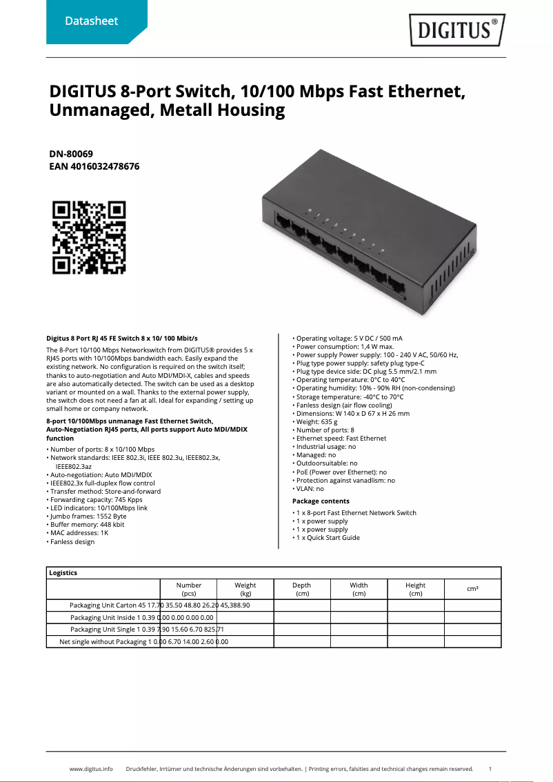 Page n°1 - Fiche technique Digitus DN-80069