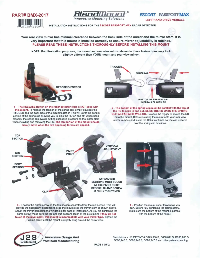 Page 1 de la notice Manuel utilisateur BlendMount BMX-2017