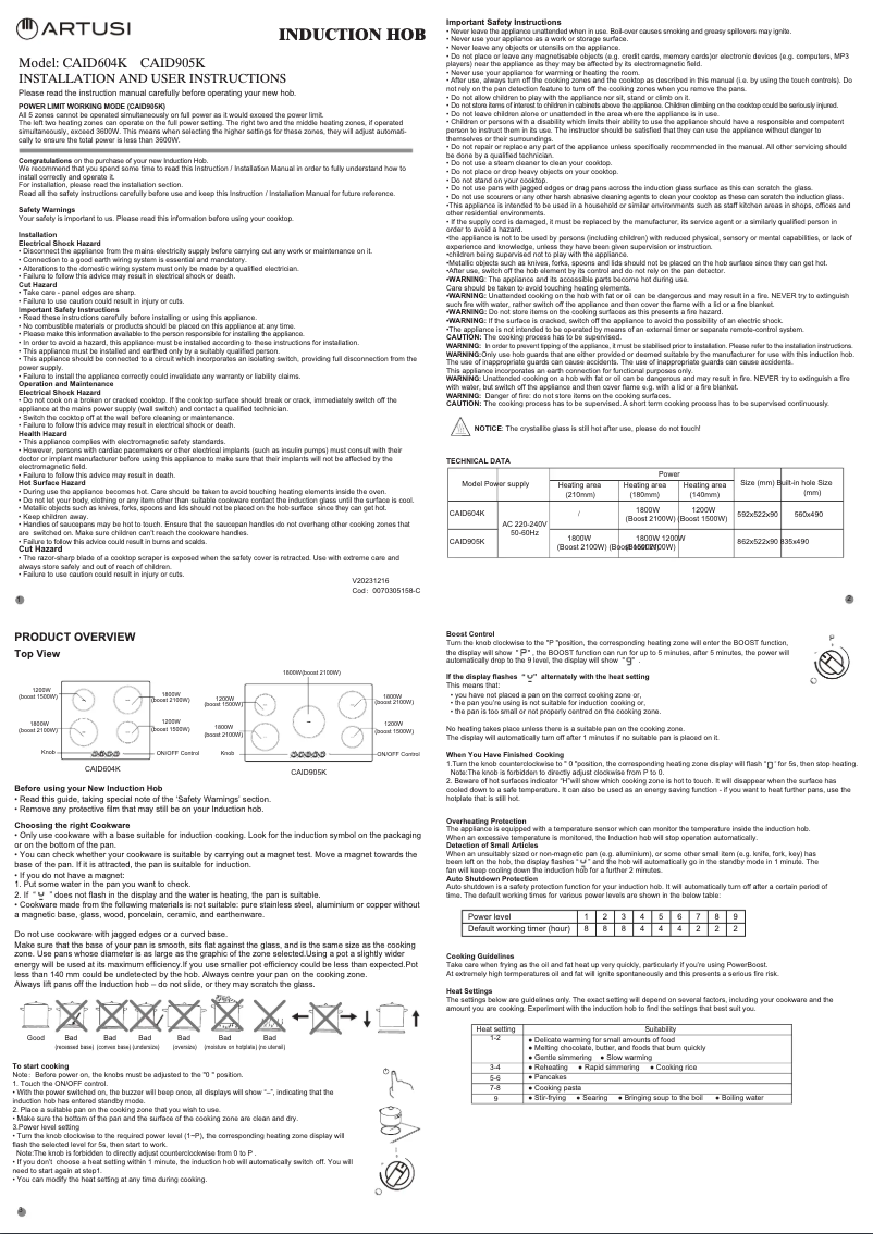 Página 1 del manual Manual de usuario Artusi CAID604KX