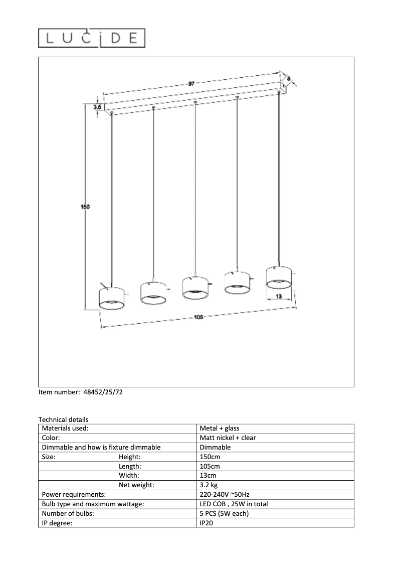 Page 1 de la notice Manuel utilisateur Lucide Shana LED