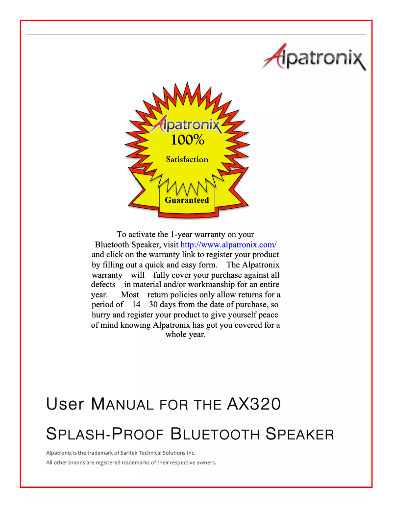Page n°1 - Manuel utilisateur Alpatronix AX320