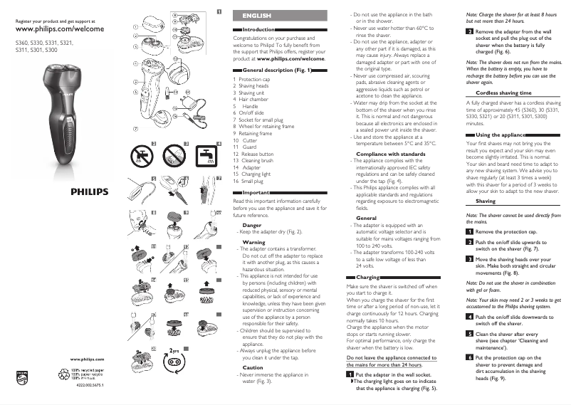 Image de la première page du manuel de l'appareil Shaver series 300 S301