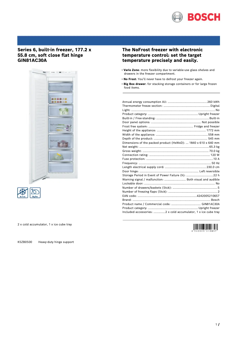 Página 1 del manual Ficha técnica Bosch GIN81AC30A