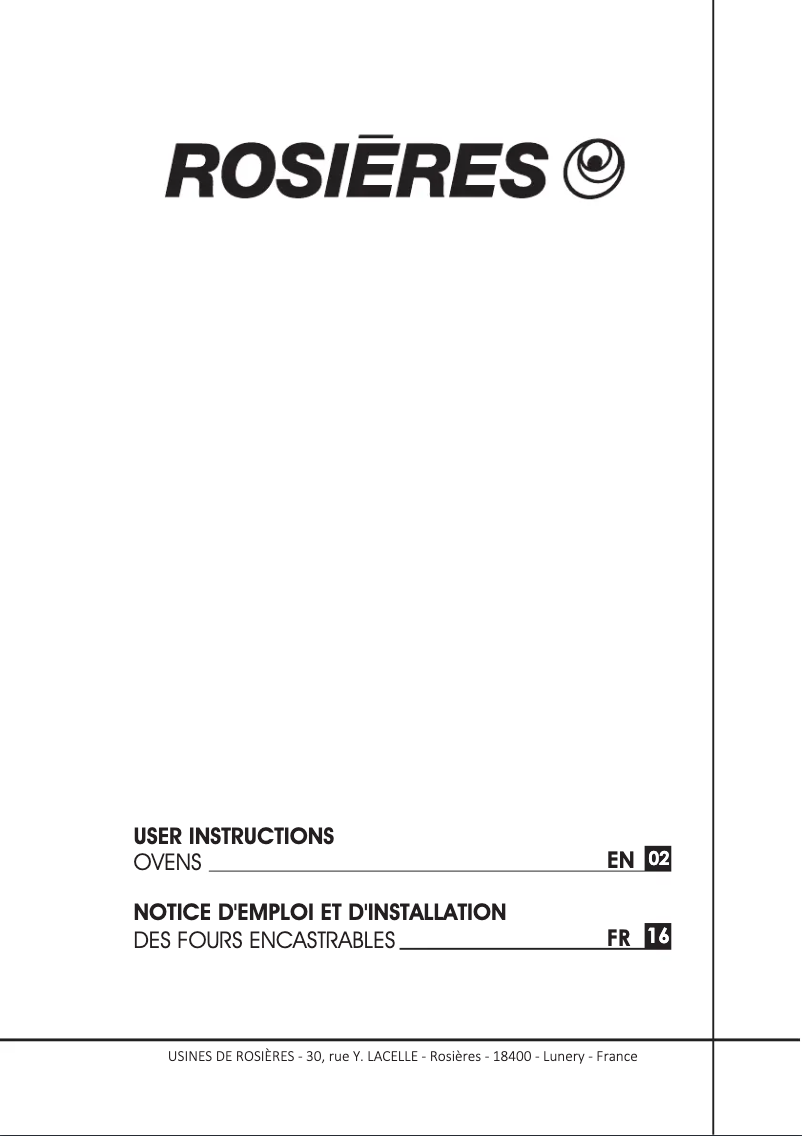 Page 1 de la notice Manuel utilisateur Rosieres RFVS 77/1