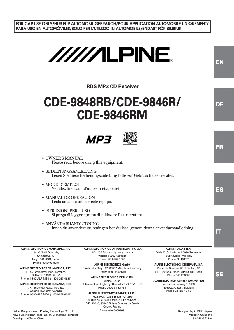 Page 1 de la notice Manuel utilisateur Alpine CDE-9846R