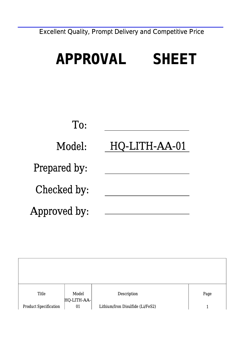 Page 1 de la notice Manuel utilisateur HQ Lithium 1.5V AA