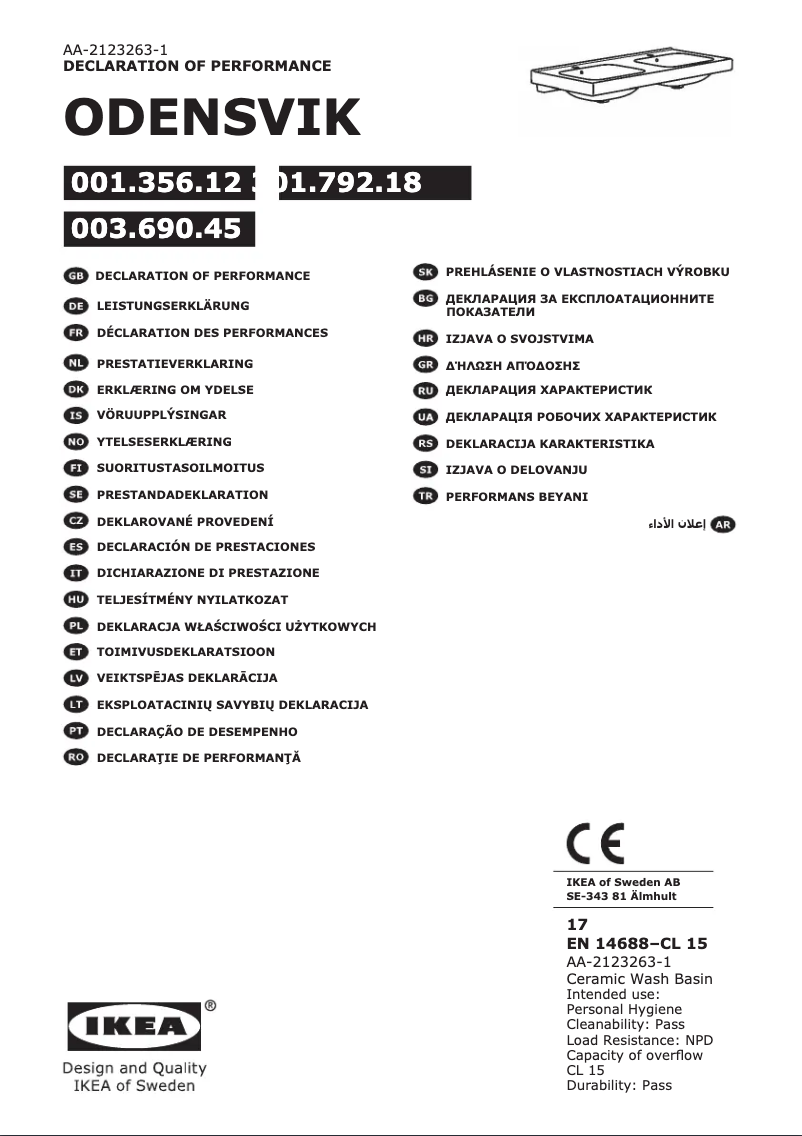 Image de la première page du manuel de l'appareil ODENSVIK 001.356.12