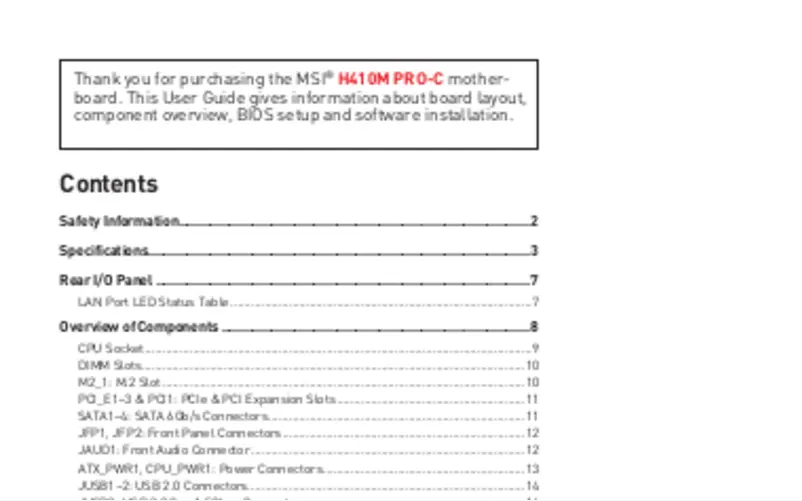 Page 1 de la notice Manuel utilisateur MSI H410M PRO-C
