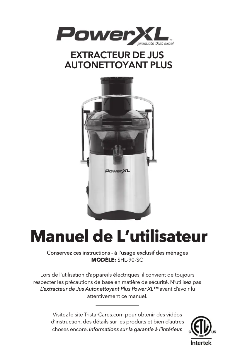 Page n°1 - Manuel utilisateur PowerXL Self-Cleaning Juicer Plus SHL90-SC