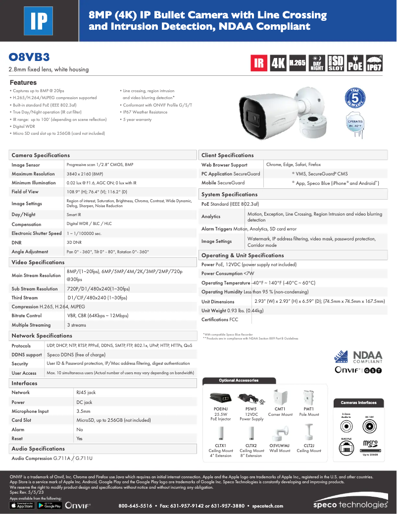 Page n°1 - Fiche technique Speco Technologies O8VB3