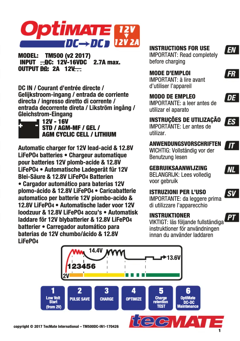 Page n°1 - Manuel utilisateur Tecmate Optimate DC-DC