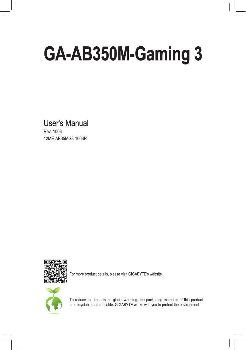 Página 1 del manual Manual de usuario Gigabyte GA-AB350M-Gaming 3