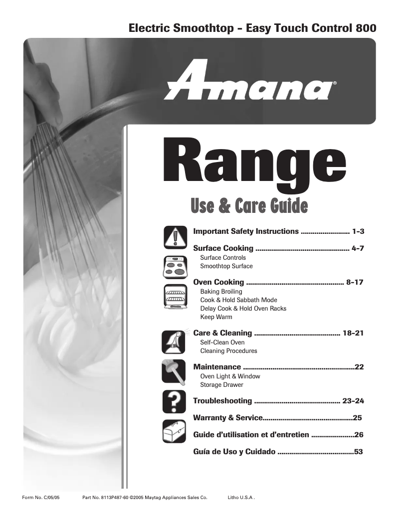 Page 1 de la notice Manuel utilisateur Whirlpool Amana AER5845R