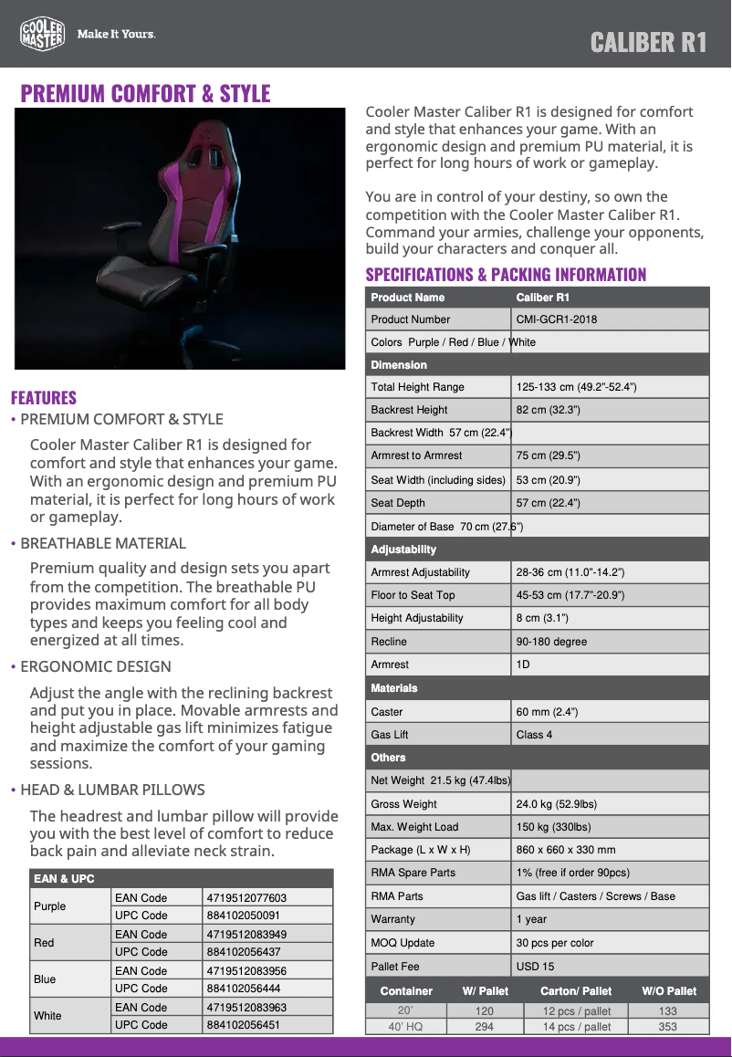 Page n°1 - Fiche technique Cooler Master Caliber R1