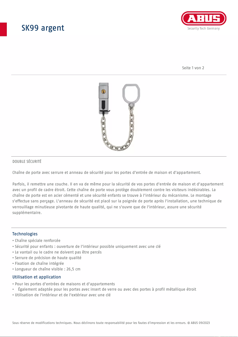 Page n°1 - Manuel utilisateur Abus SK99