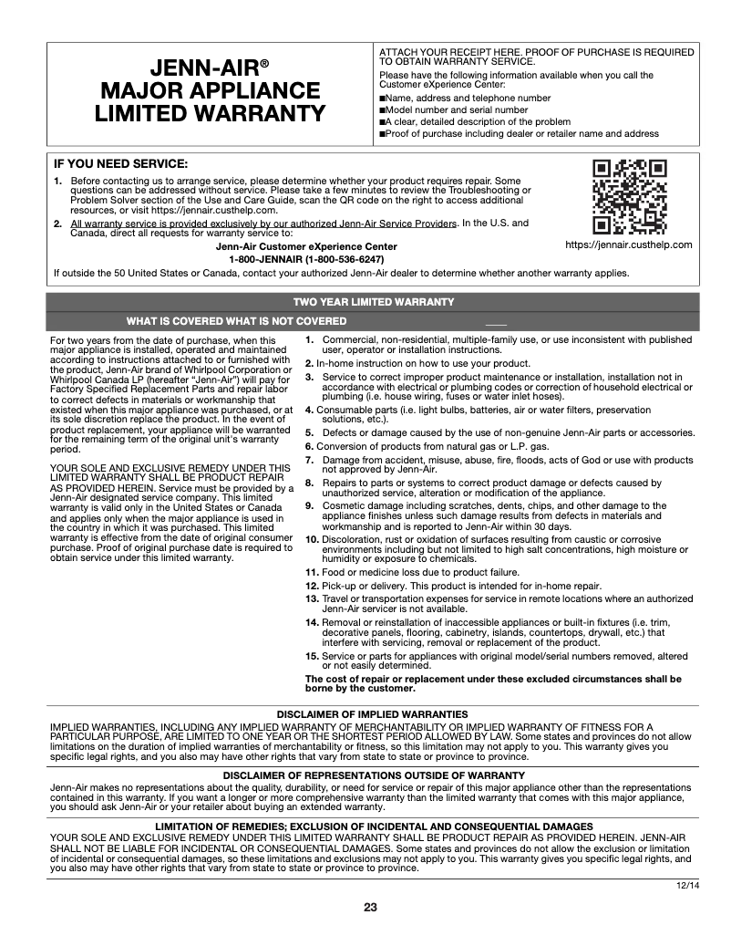 Page 1 de la notice Mode d'emploi KitchenAid JMC2427DS