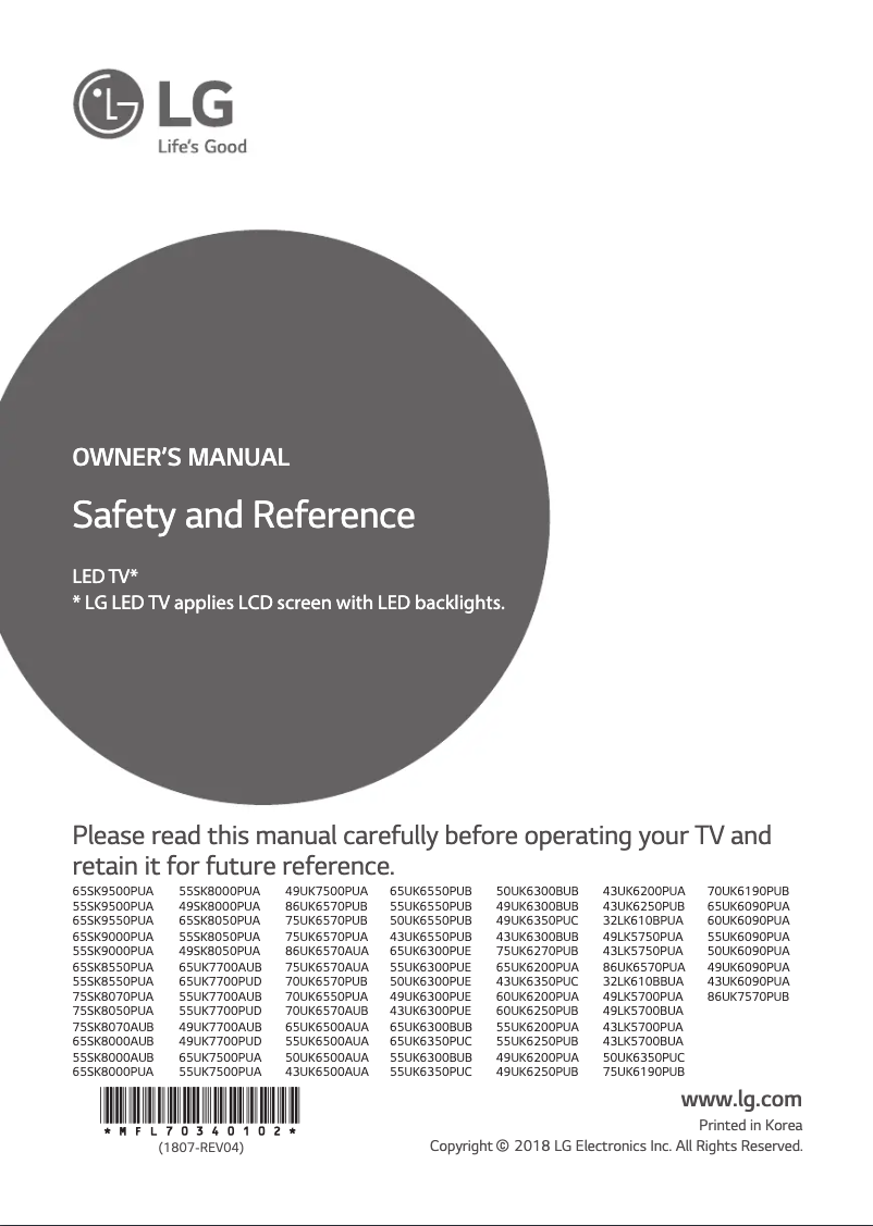 Page 1 de la notice Manuel utilisateur LG 55UK7700PUD