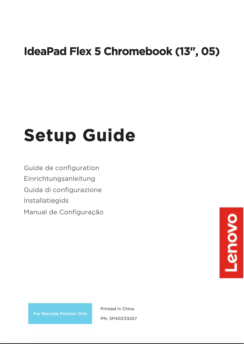 Page 1 de la notice Guide d'installation Lenovo Flex 5 Chromebook