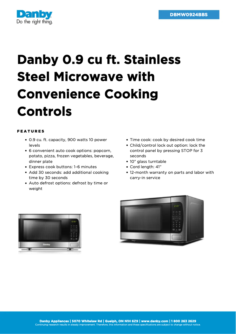 Image de la première page du manuel de l'appareil DBMW0924BBS
