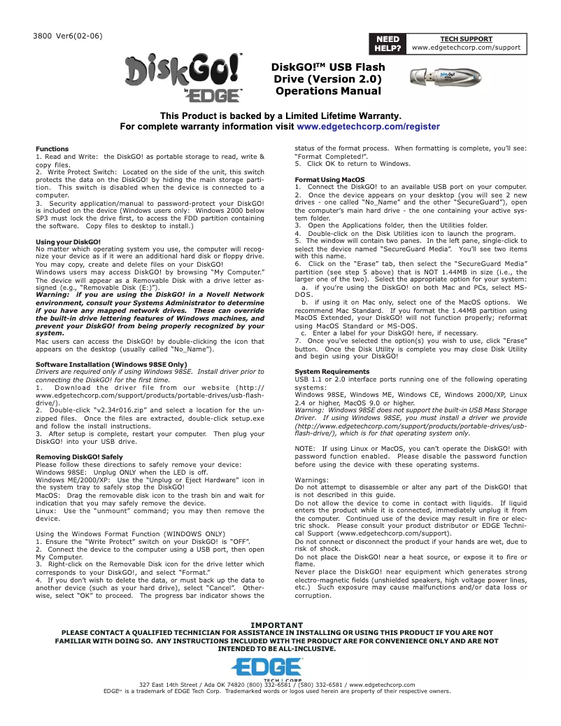 Page 1 de la notice Manuel utilisateur Edge DiskGO Secure Pro