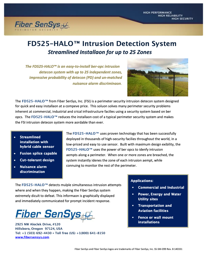 Page 1 de la notice Fiche technique Optex FD525