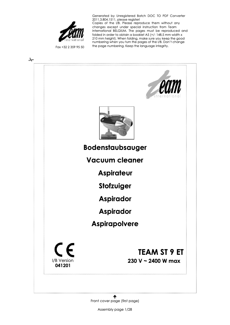 Image de la première page du manuel de l'appareil ST 9 ET