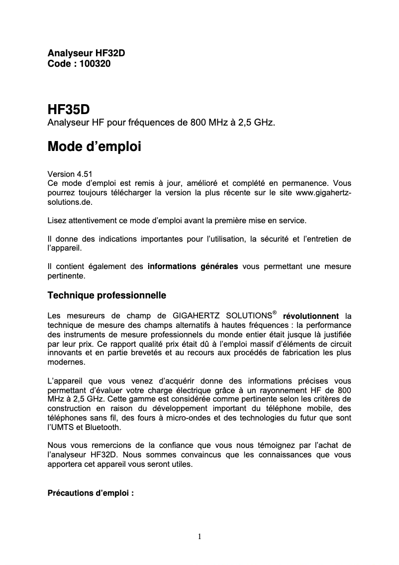 Image de la première page du manuel de l'appareil HF 32D