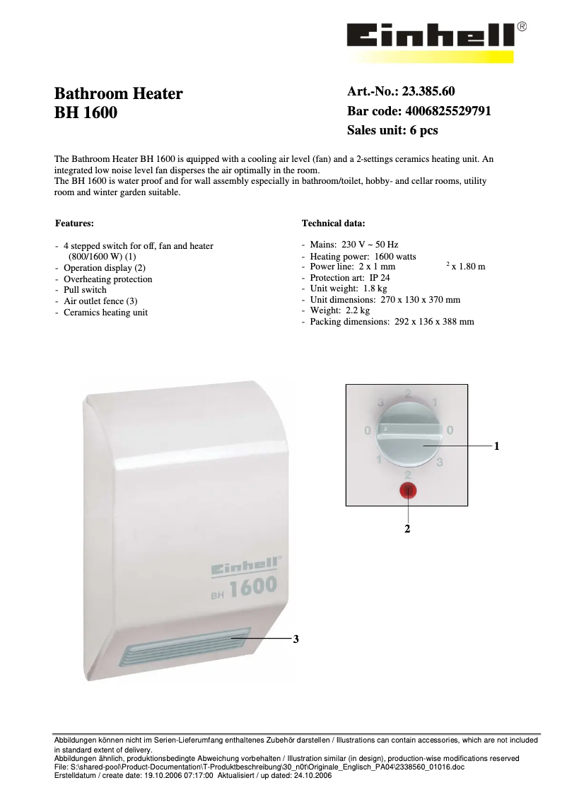 Image de la première page du manuel de l'appareil BH 1600